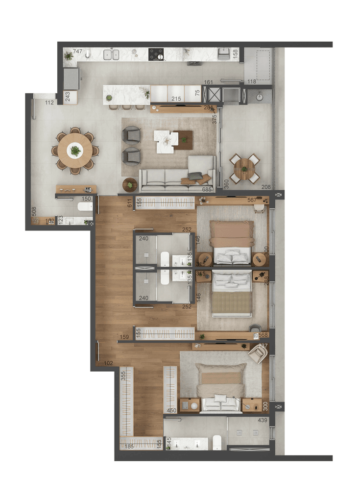 Apartamento · 151,62 m² · 3 dorms