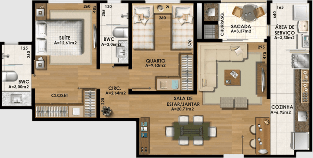 Apartamento · 75,31 m² · 2 dorms