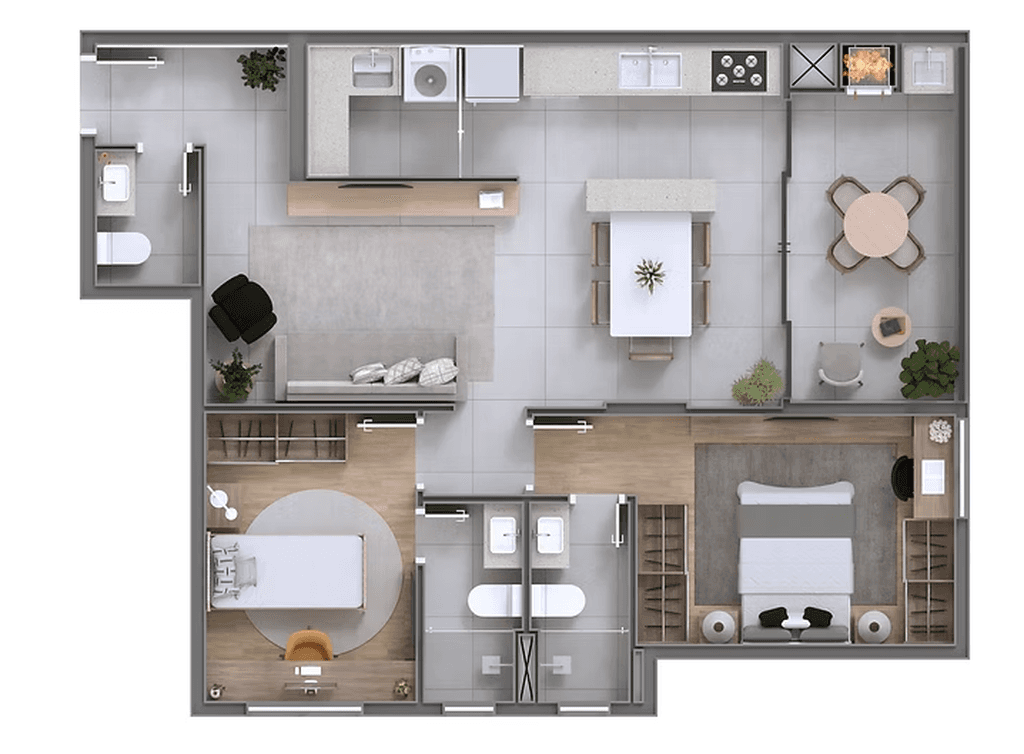 Apartamento · 81,47 m² · 2 dorms