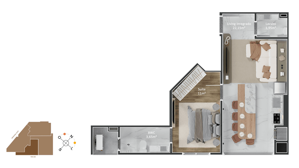 Apartamento · 50 m² · 1 dorm