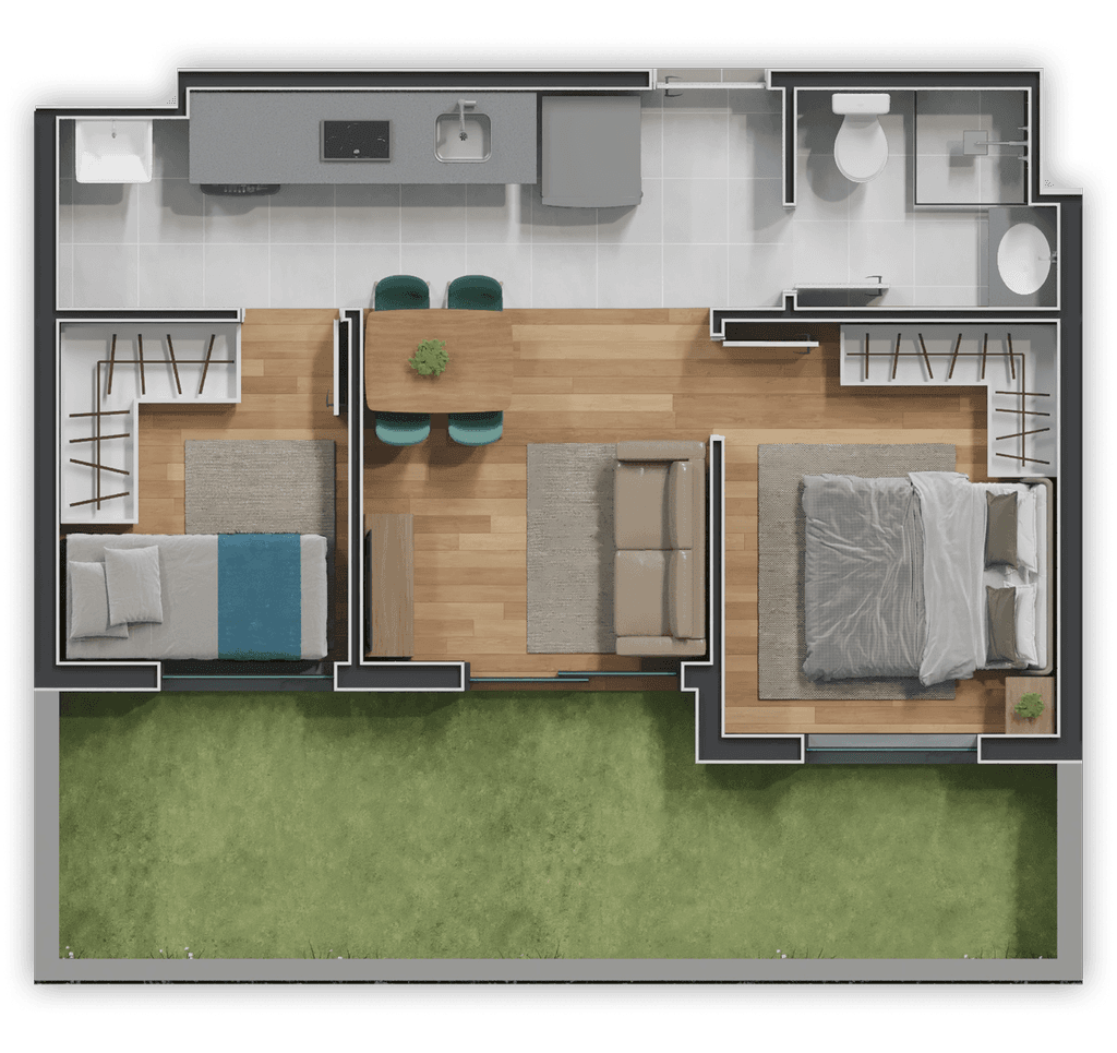 Apartamento · 33,63 m² · 2 dorms
