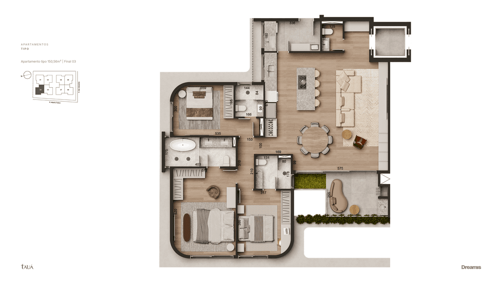 Apartamento · 147,7 m² · 3 dorms