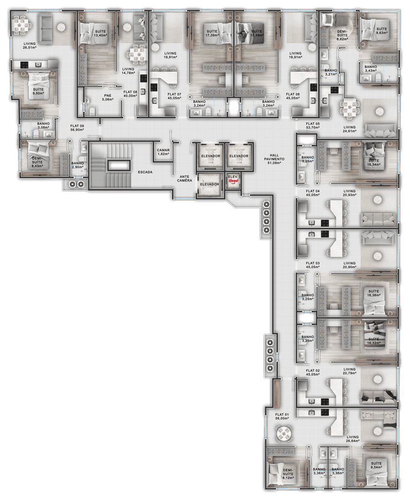 Apartamento · 45,05 m² · 1 dorm