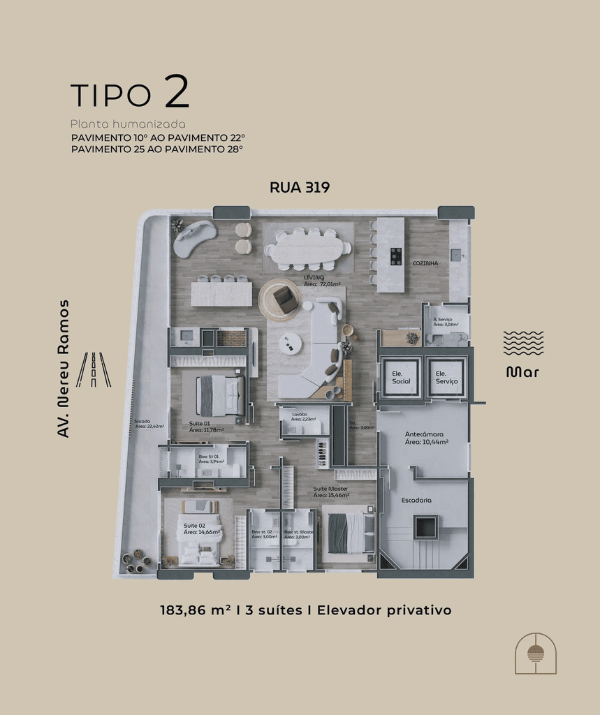 Apartamento · 183,86 m² · 3 dorms