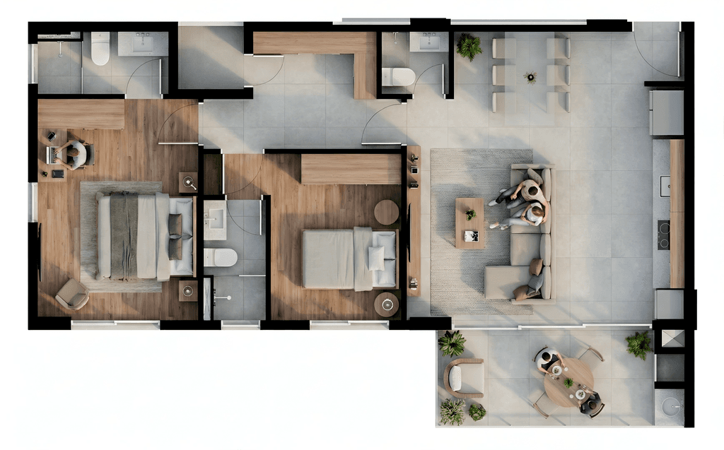 Apartamento · 91,23 m² · 2 dorms