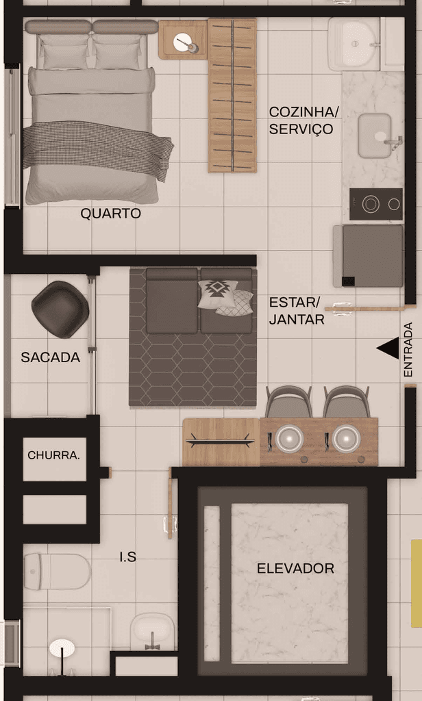 Studio · 24,35 m² · 1 dorm