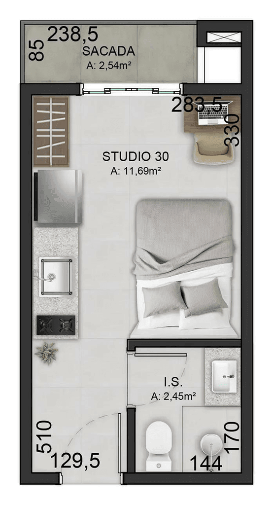 Studio · 18,09 m² · 1 dorm