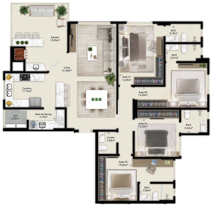Apartamento · 135,4 m² · 3 dorms