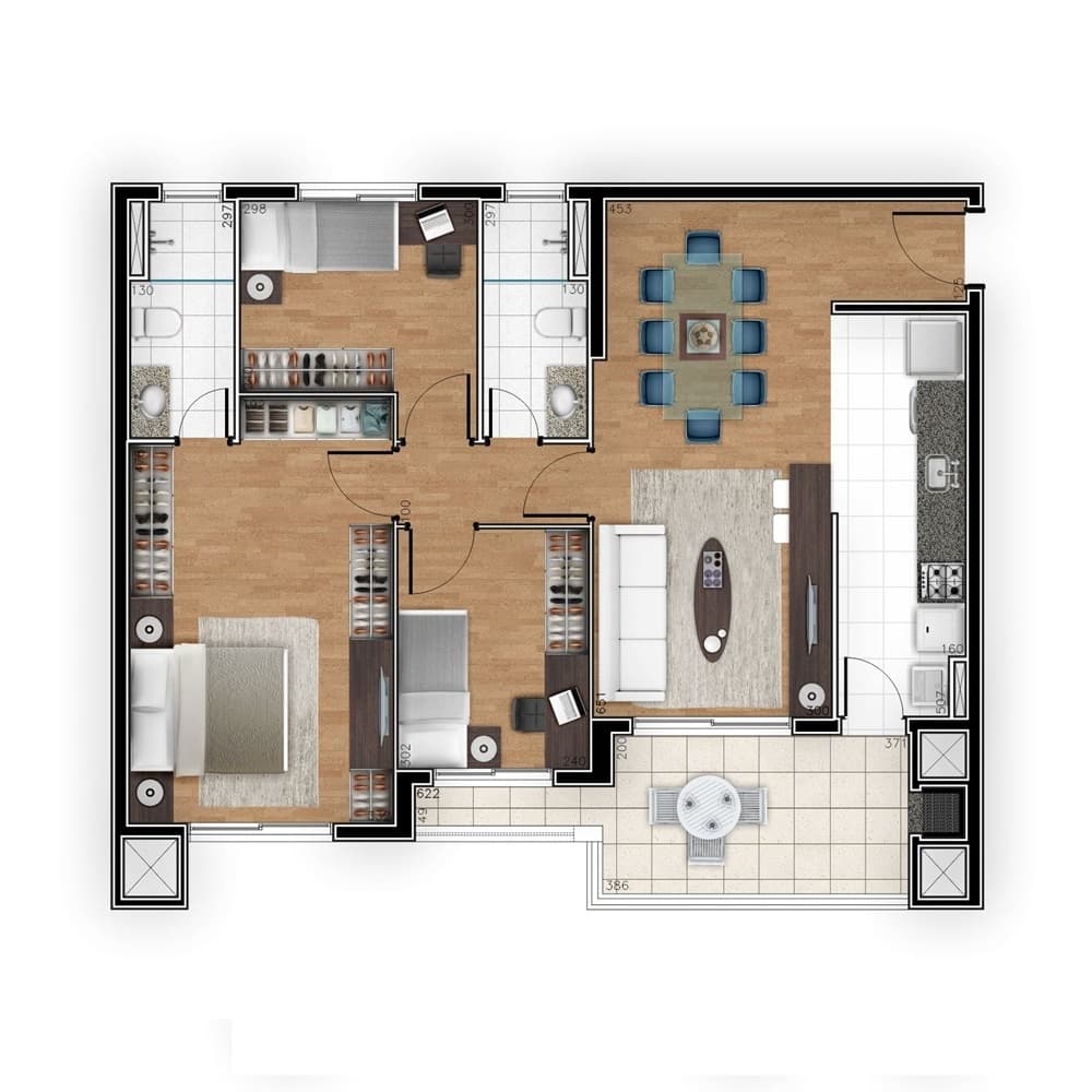 Apartamento · 94,34 m² · 3 dorms