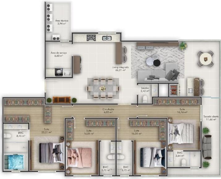 Apartamento · 206,18 m² · 4 dorms