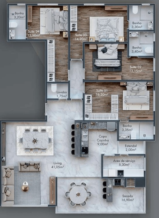 Apartamento · 169,5 m² · 4 dorms