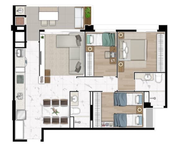 Apartamento · 81,22 m² · 3 dorms