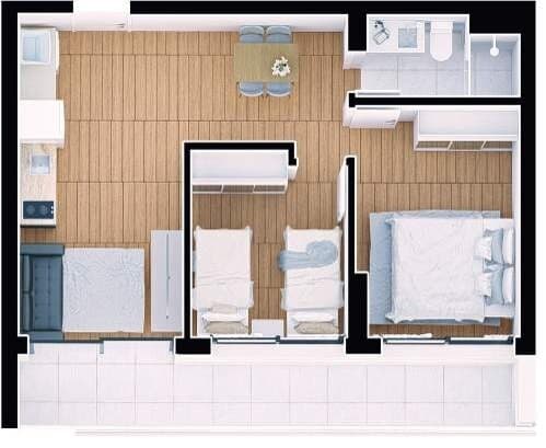 Apartamento · 53,27 m² · 2 dorms