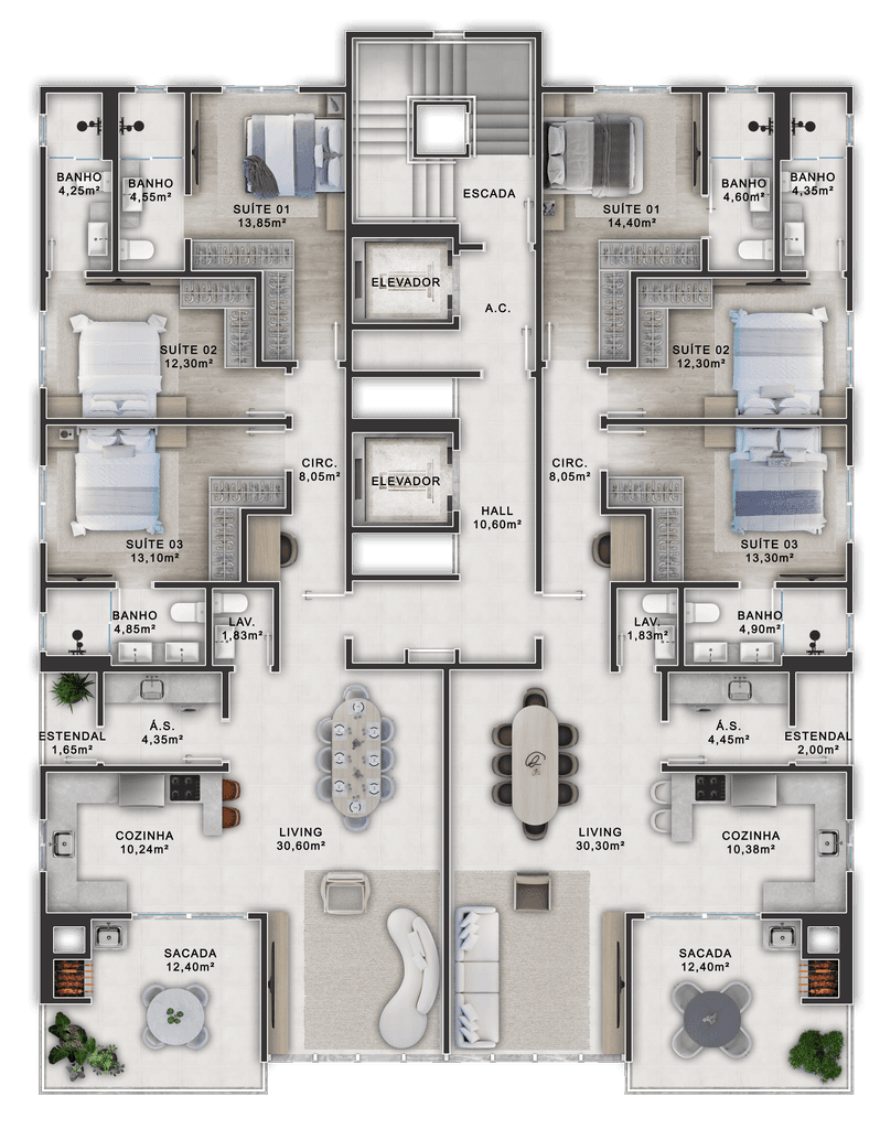 Apartamento · 140 m² · 3 dorms