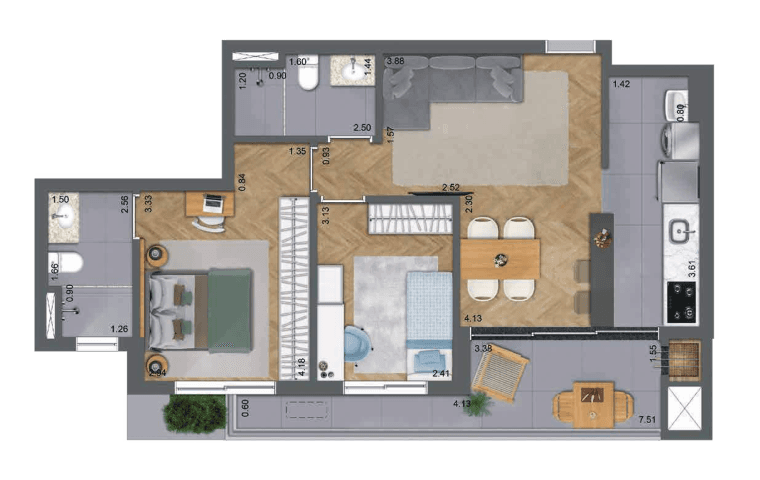 Apartamento · 69,94 m² · 2 dorms