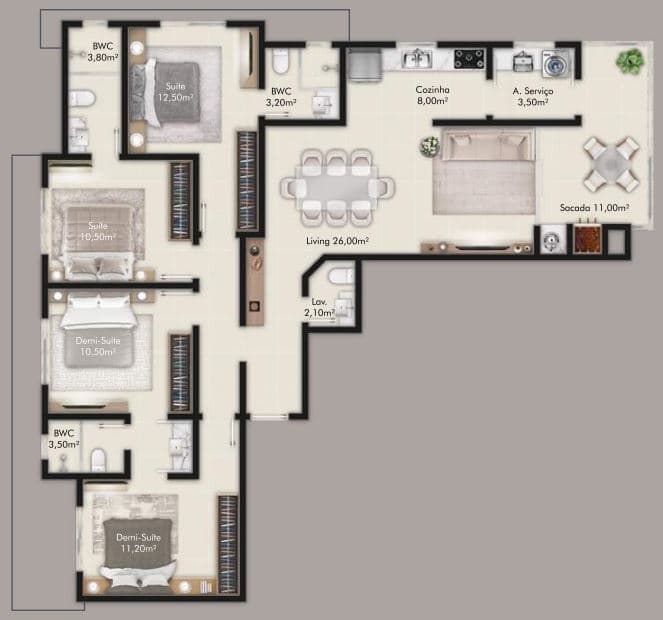 Apartamento · 111 m² · 3 dorms