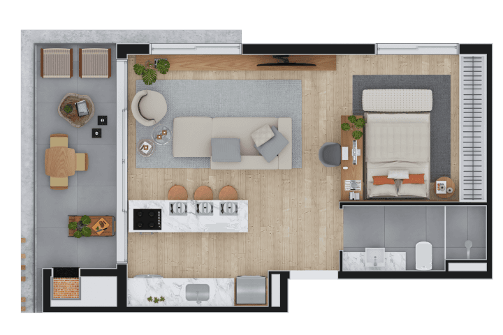Apartamento · 52,68 m² · 1 dorm
