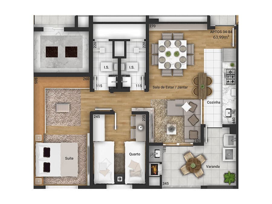 Apartamento · 56,98 m² · 2 dorms