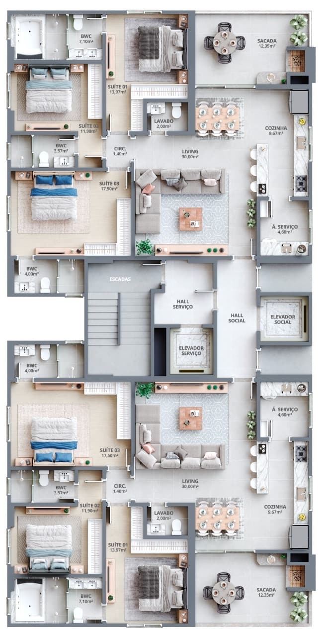 Apartamento · 133 m² · 3 dorms