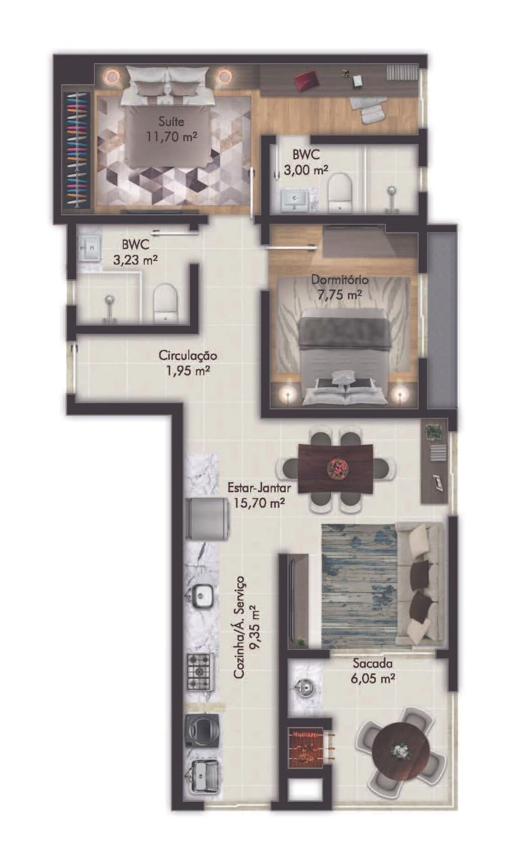Apartamento · 63,85 m² · 2 dorms