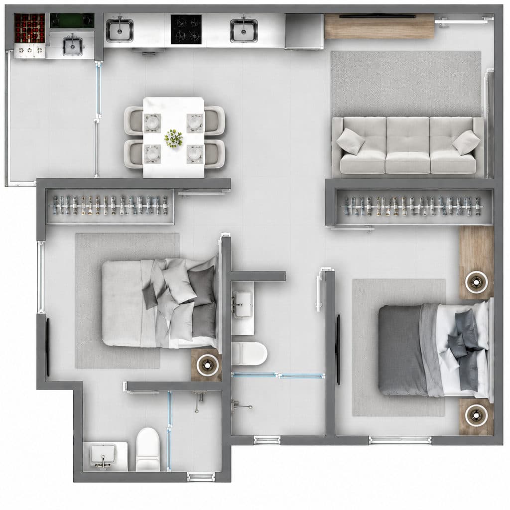 Apartamento · 57 m² · 2 dorms