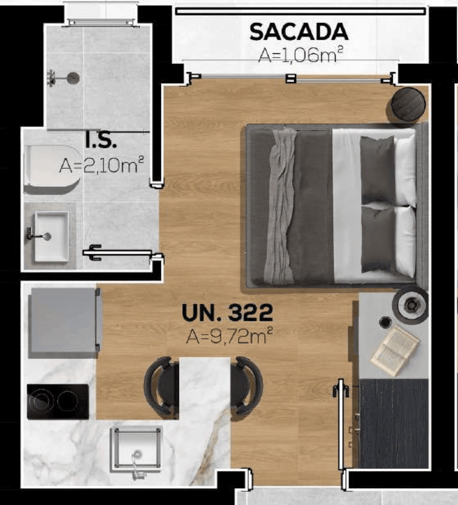 Studio · 15,58 m² · 1 dorm
