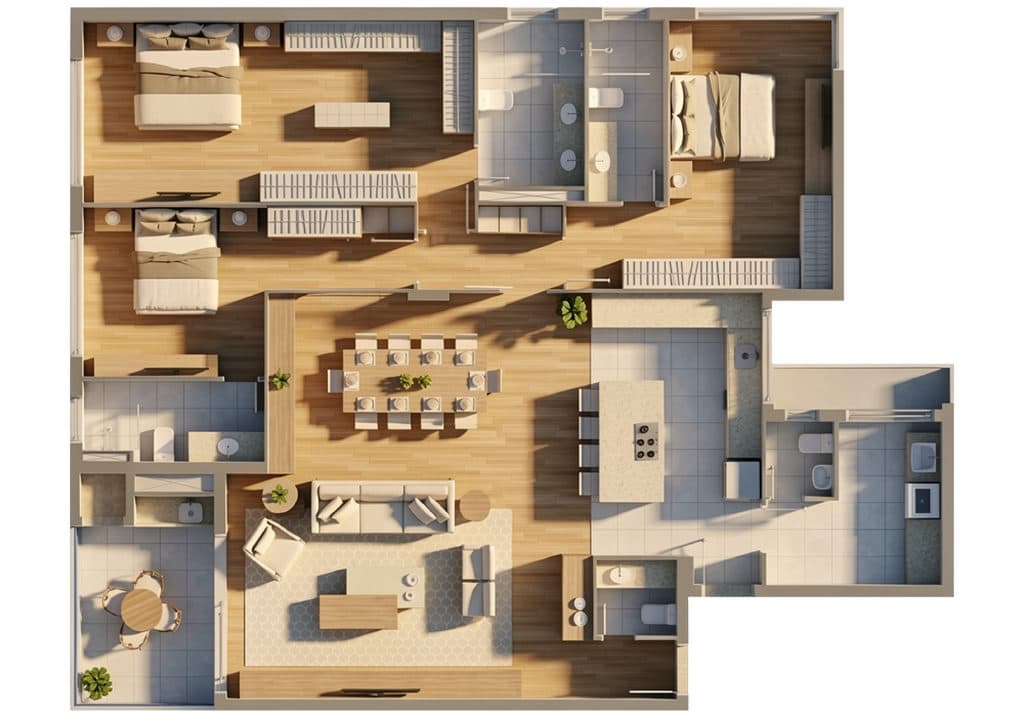 Planta Apartamento · 188,88 m² · 3 dorms