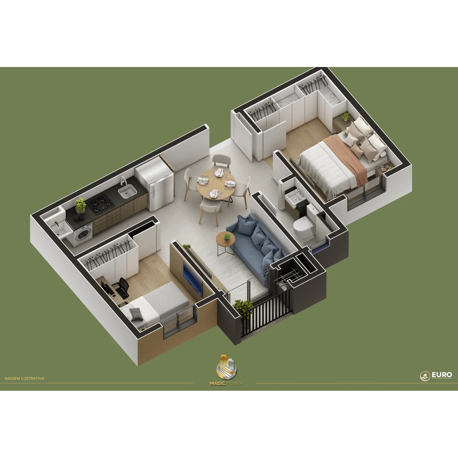 Planta 2 quartos 45 m²