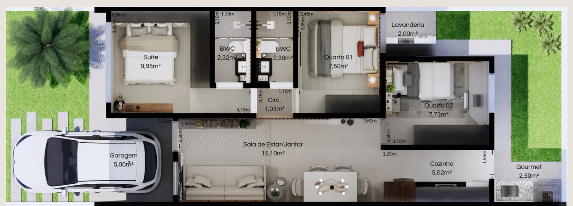 Planta Casa 3 quartos com suíte