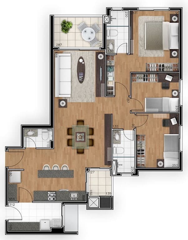 Apartamento · 98,64 m² · 3 dorms