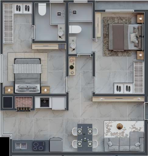 Apartamento · 60,46 m² · 2 dorms