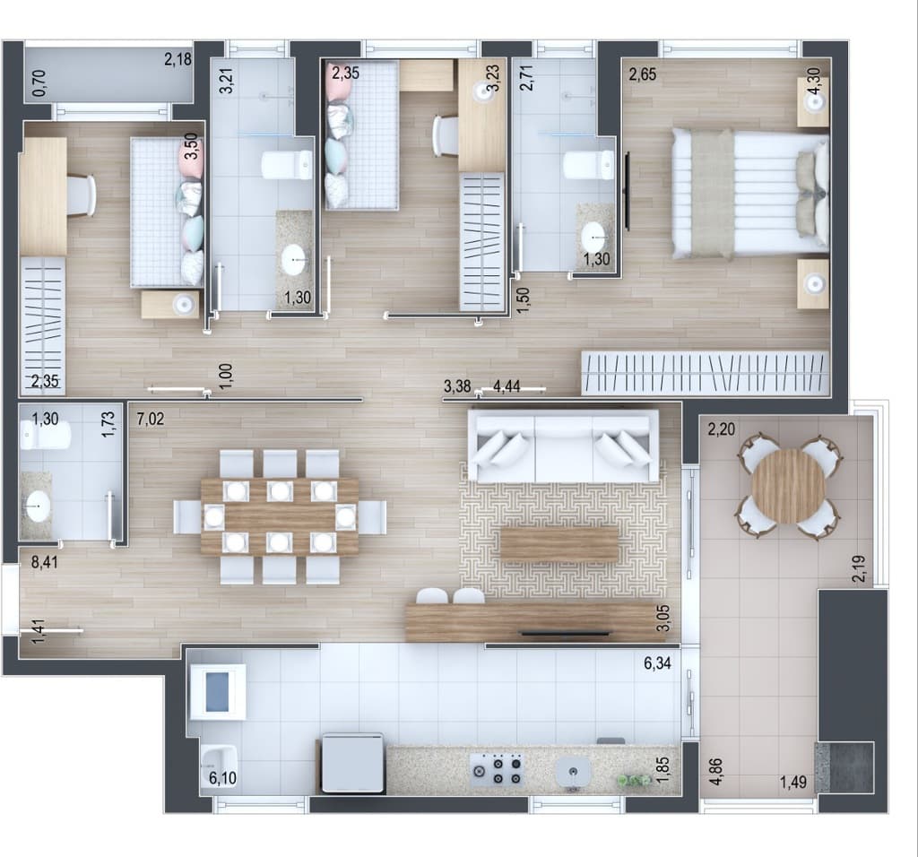 Apartamento · 100,58 m² · 3 dorms