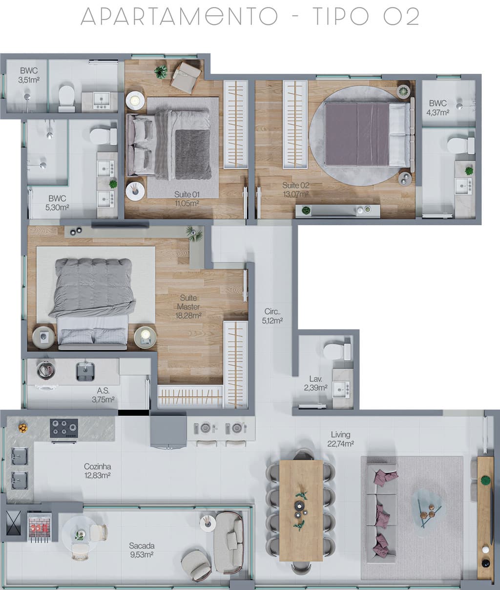 Apartamento · 125 m² · 3 dorms