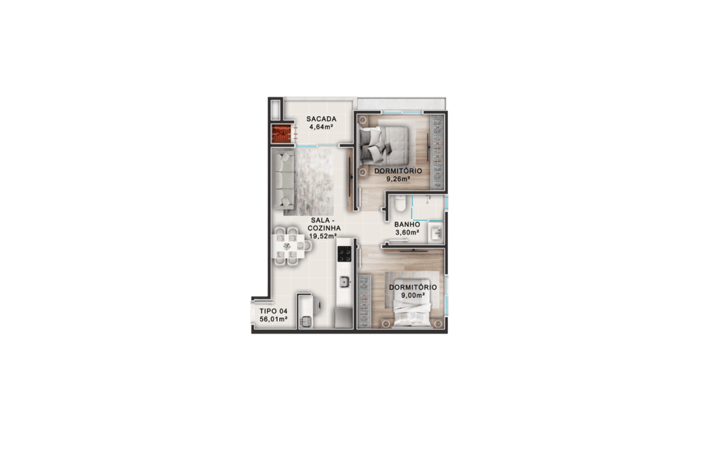 Apartamento · 56 m² · 2 dorms