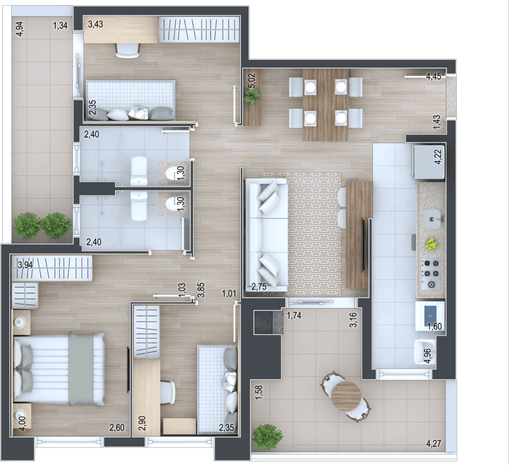 Garden · 88,71 m² · 3 dorms