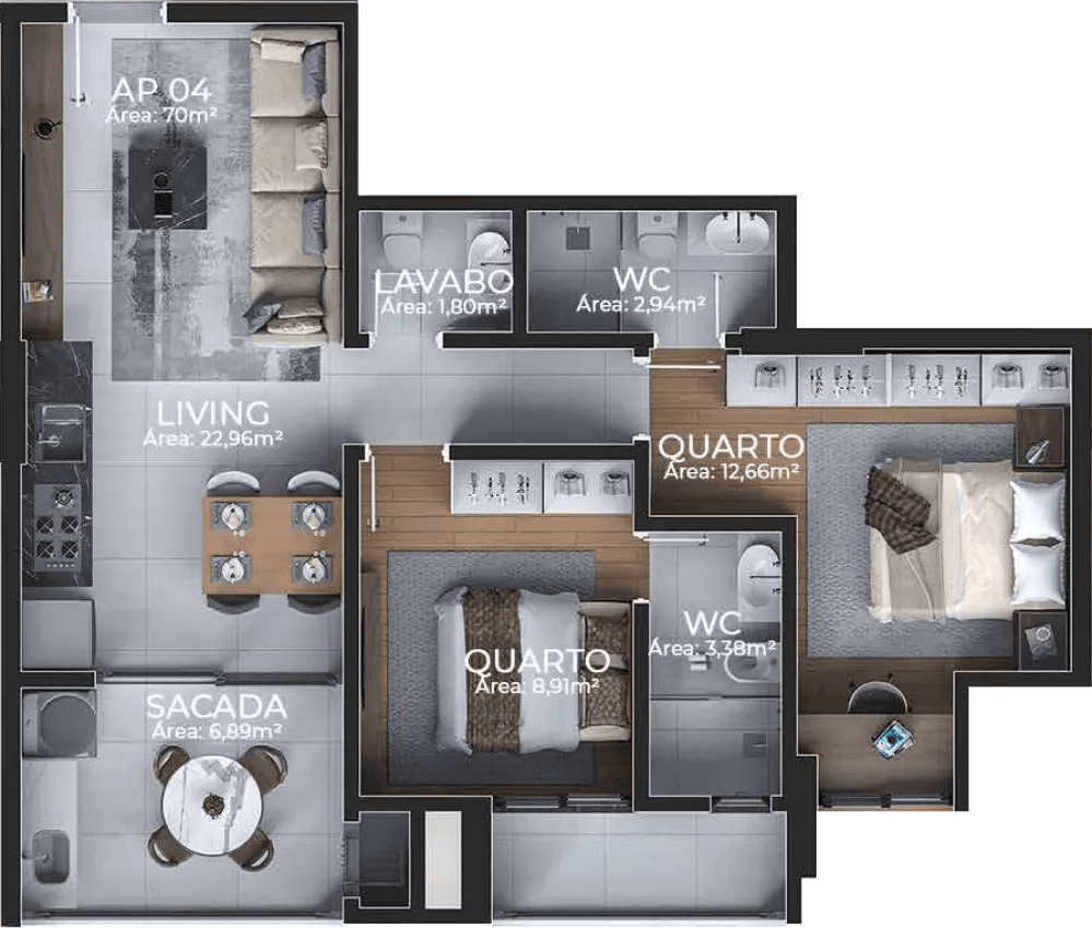 Apartamento · 69 m² · 2 dorms
