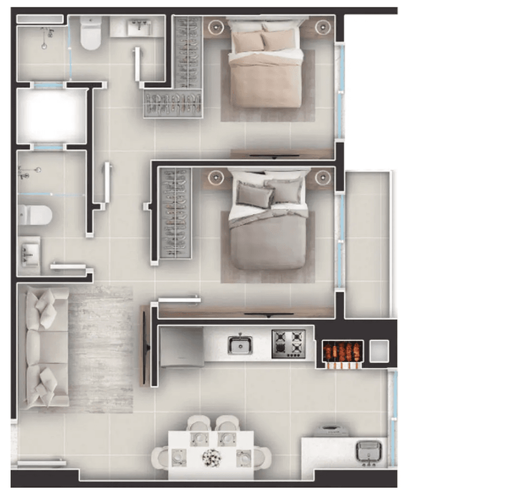 Apartamento · 56,46 m² · 2 dorms