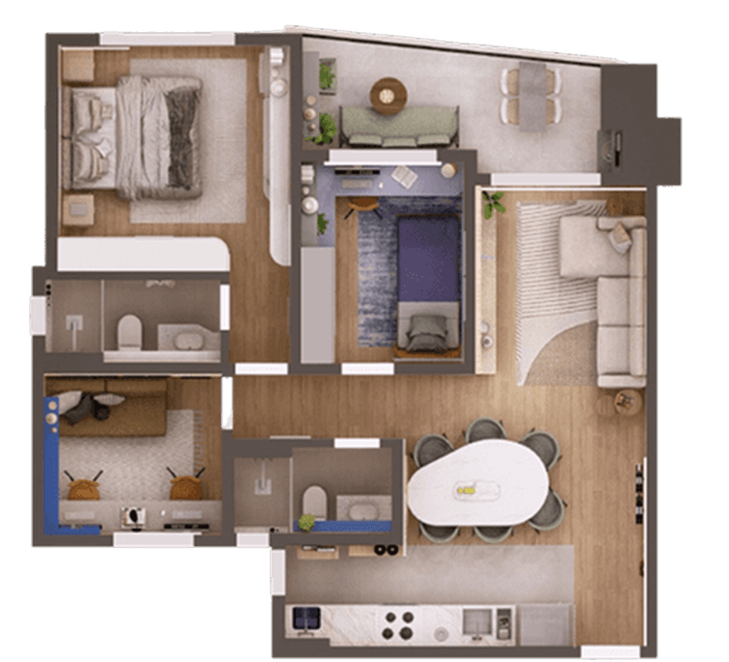 Apartamento · 62,21 m² · 2 dorms