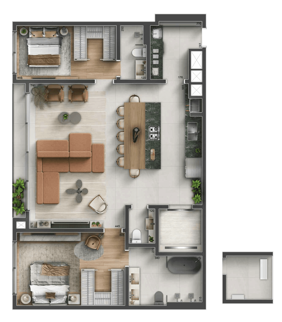 Apartamento · 120,53 m² · 2 dorms