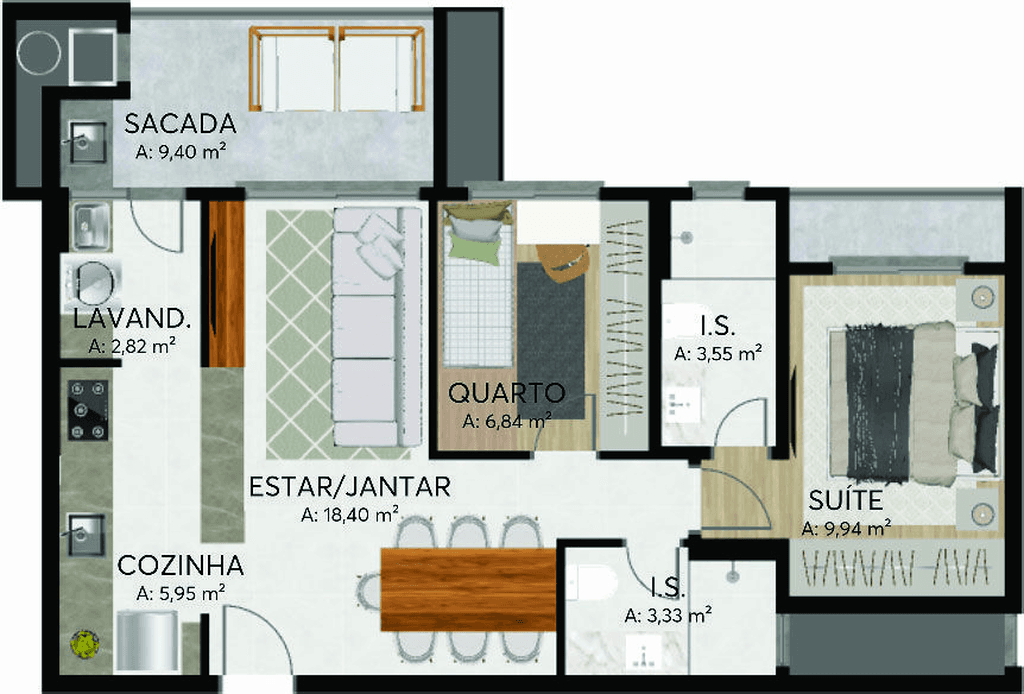 Apartamento · 69 m² · 2 dorms