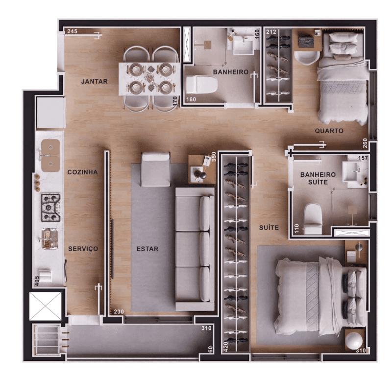 Apartamento · 52,52 m² · 2 dorms