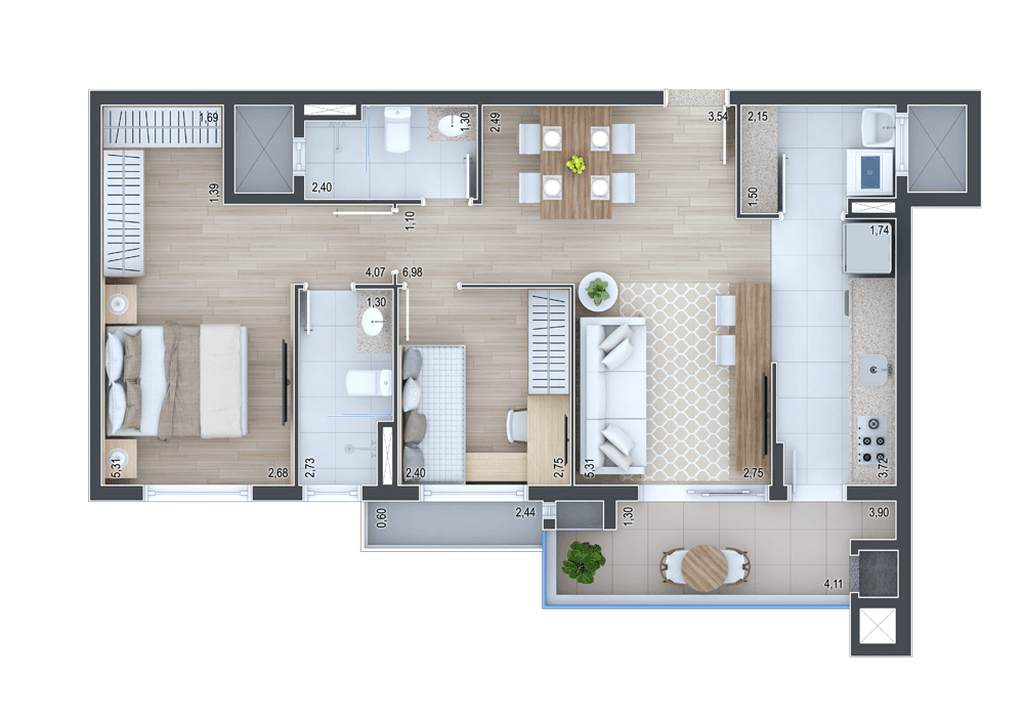 Apartamento · 72,33 m² · 2 dorms